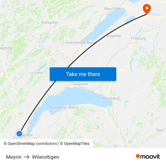 Meyrin to Wileroltigen map