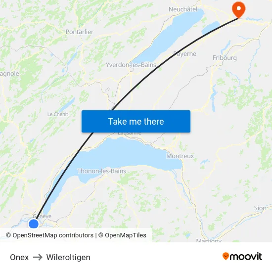 Onex to Wileroltigen map