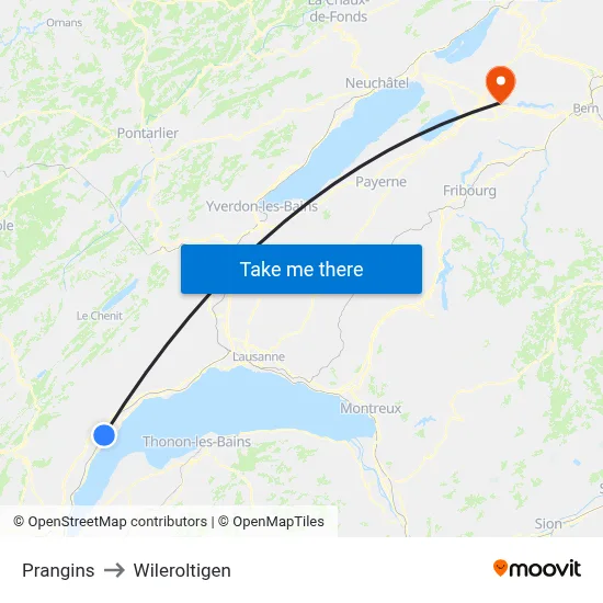 Prangins to Wileroltigen map