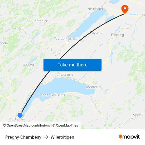 Pregny-Chambésy to Wileroltigen map