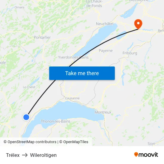 Trélex to Wileroltigen map