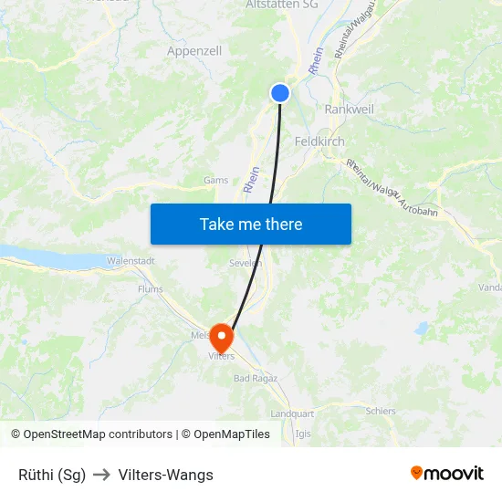Rüthi (Sg) to Vilters-Wangs map