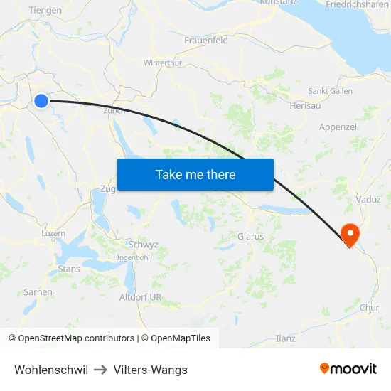 Wohlenschwil to Vilters-Wangs map