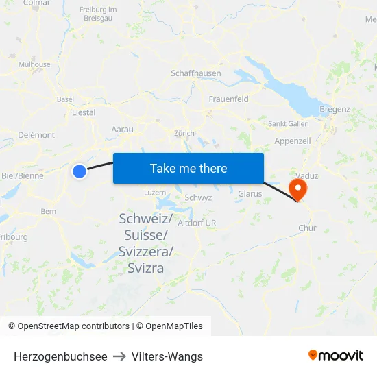 Herzogenbuchsee to Vilters-Wangs map