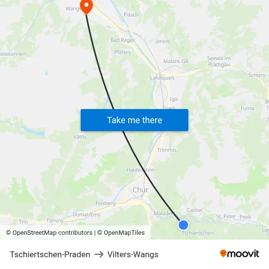 Tschiertschen-Praden to Vilters-Wangs map