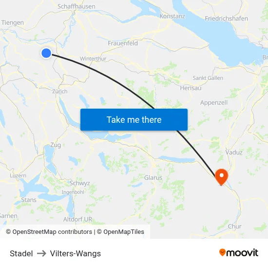 Stadel to Vilters-Wangs map