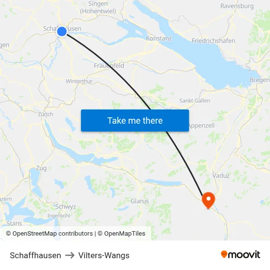 Schaffhausen to Vilters-Wangs map