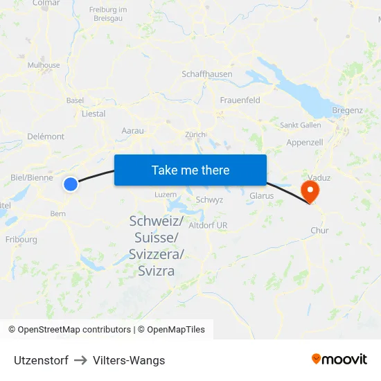 Utzenstorf to Vilters-Wangs map