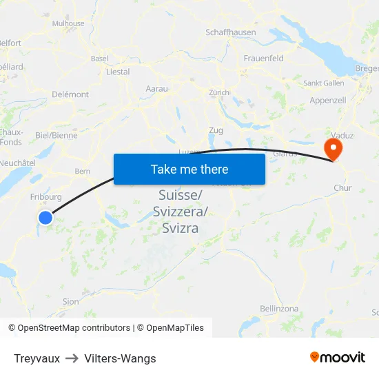 Treyvaux to Vilters-Wangs map