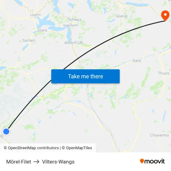 Mörel-Filet to Vilters-Wangs map