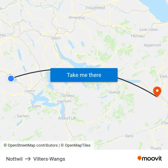 Nottwil to Vilters-Wangs map
