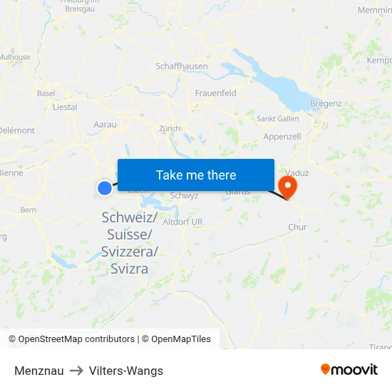 Menznau to Vilters-Wangs map