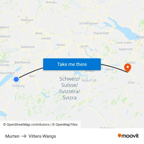 Murten to Vilters-Wangs map
