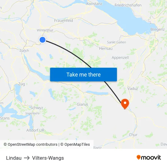 Lindau to Vilters-Wangs map