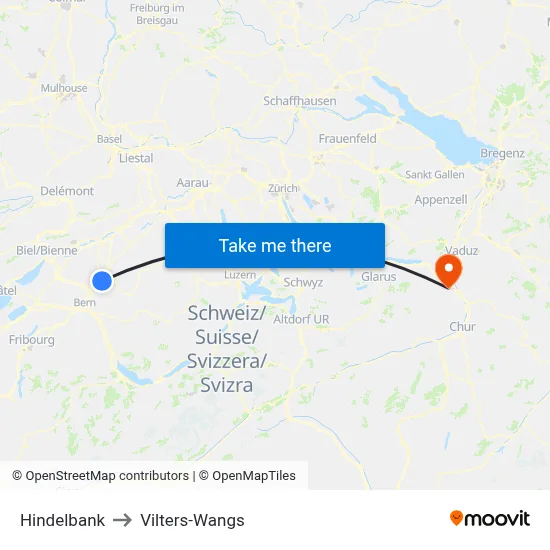 Hindelbank to Vilters-Wangs map