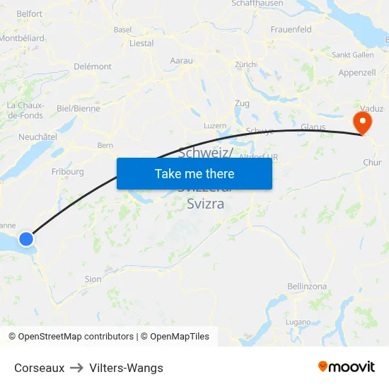 Corseaux to Vilters-Wangs map