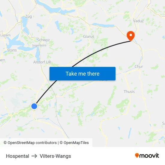 Hospental to Vilters-Wangs map