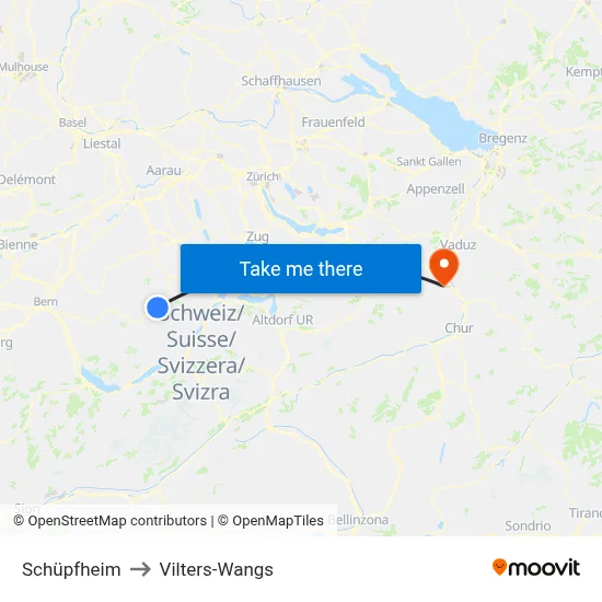 Schüpfheim to Vilters-Wangs map