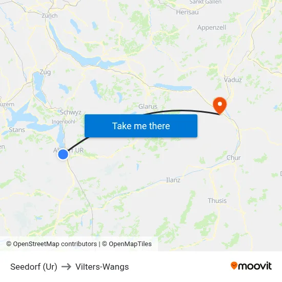Seedorf (Ur) to Vilters-Wangs map