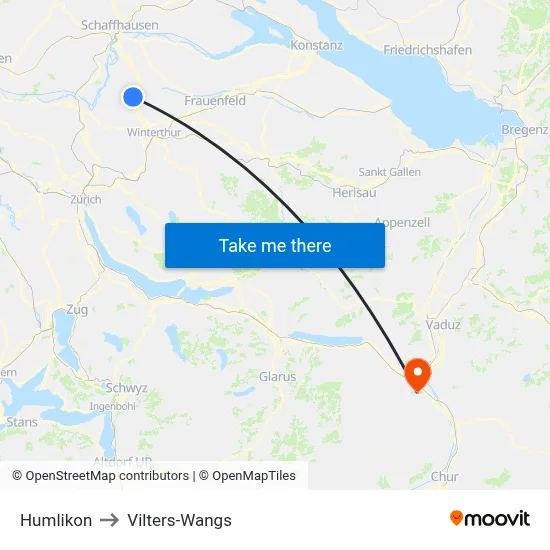 Humlikon to Vilters-Wangs map
