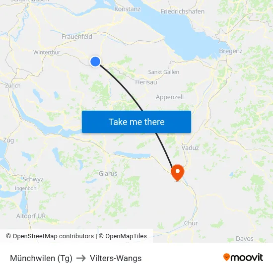 Münchwilen (Tg) to Vilters-Wangs map