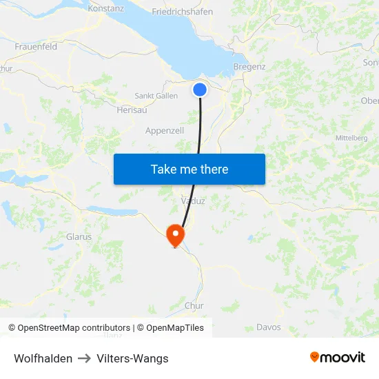 Wolfhalden to Vilters-Wangs map