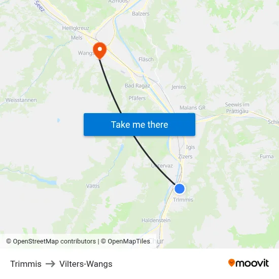 Trimmis to Vilters-Wangs map
