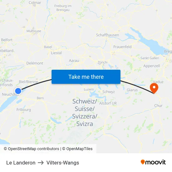 Le Landeron to Vilters-Wangs map