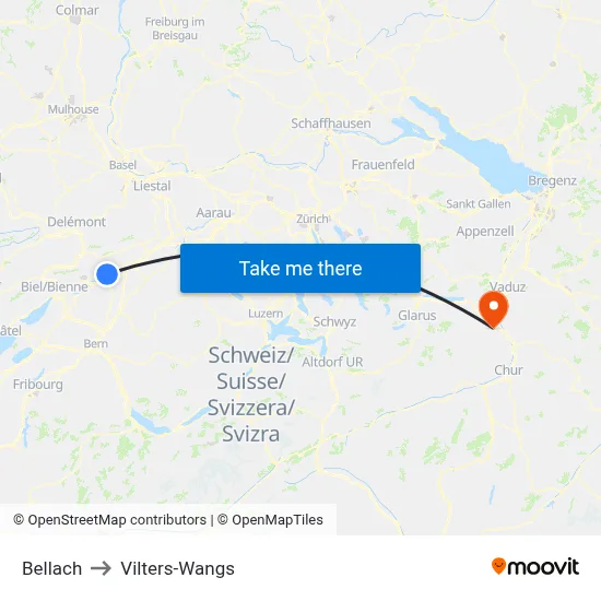 Bellach to Vilters-Wangs map