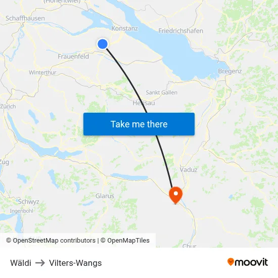 Wäldi to Vilters-Wangs map