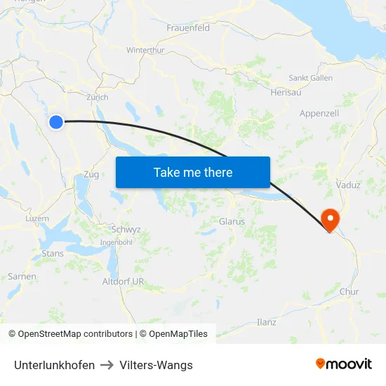 Unterlunkhofen to Vilters-Wangs map