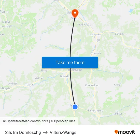 Sils Im Domleschg to Vilters-Wangs map