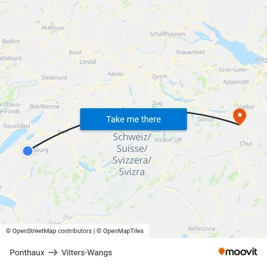 Ponthaux to Vilters-Wangs map