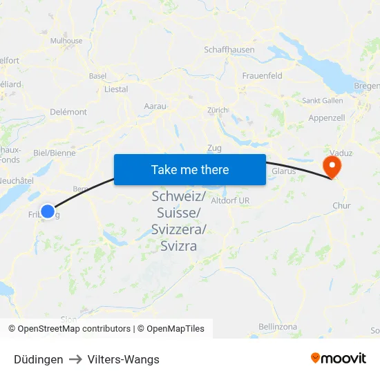 Düdingen to Vilters-Wangs map
