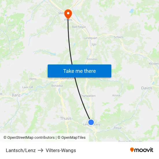 Lantsch/Lenz to Vilters-Wangs map
