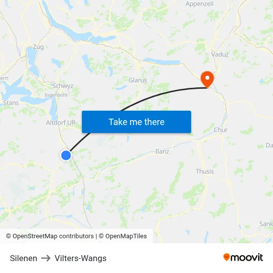 Silenen to Vilters-Wangs map