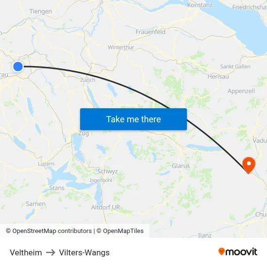 Veltheim to Vilters-Wangs map