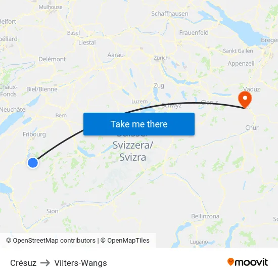 Crésuz to Vilters-Wangs map