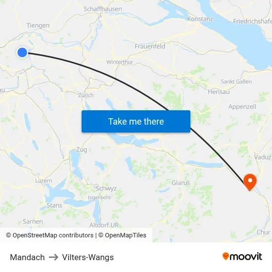 Mandach to Vilters-Wangs map