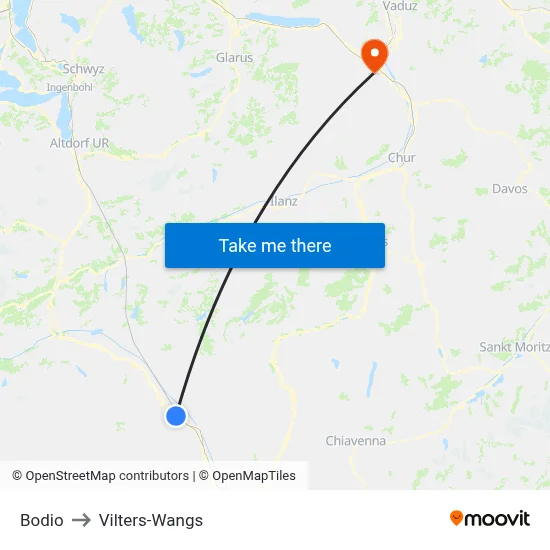 Bodio to Vilters-Wangs map