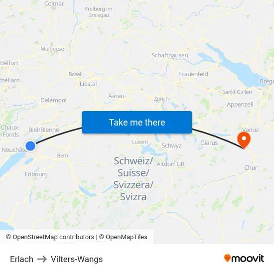 Erlach to Vilters-Wangs map