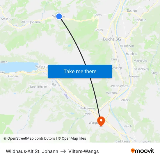 Wildhaus-Alt St. Johann to Vilters-Wangs map