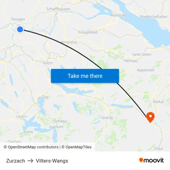 Zurzach to Vilters-Wangs map