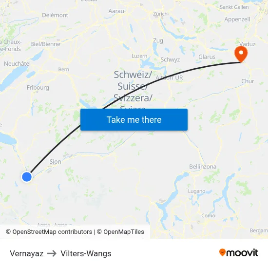 Vernayaz to Vilters-Wangs map