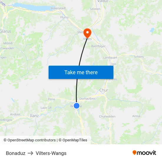 Bonaduz to Vilters-Wangs map
