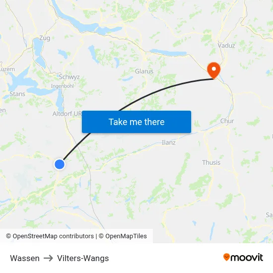Wassen to Vilters-Wangs map