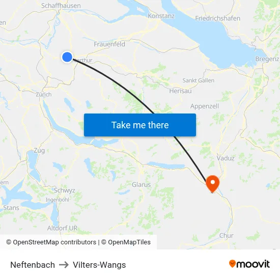 Neftenbach to Vilters-Wangs map
