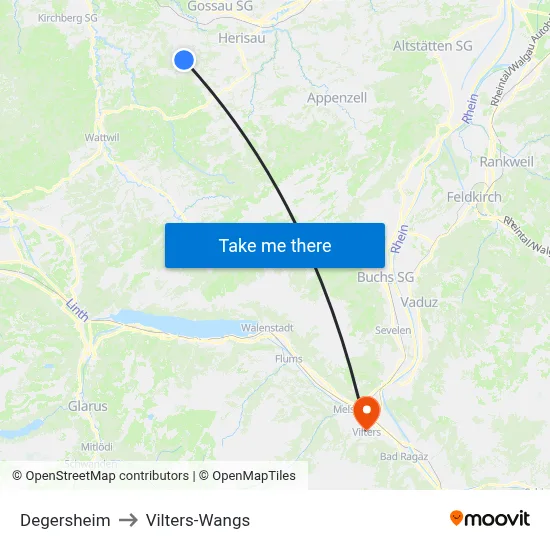 Degersheim to Vilters-Wangs map