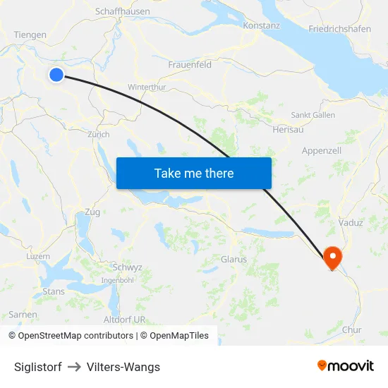 Siglistorf to Vilters-Wangs map