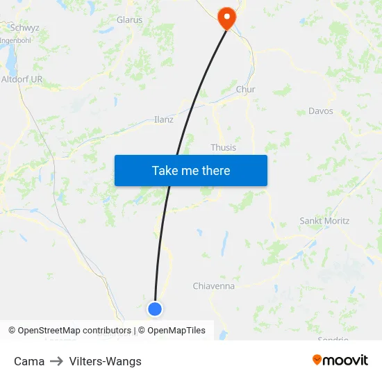 Cama to Vilters-Wangs map